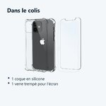 Contenu du colis – Coque Silicone Transparent 4 Coins Renforces Pour iPhone 12 / iPhone 12 Pro + Verre Trempe