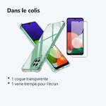 Contenu du colis – Coque Silicone Transparente Quatre Coins Renforces + Verre Trempe Pour Samsung A22 4G