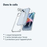 Contenu du colis – Coque Silicone Transparente Angles Renforces + Verres Trempes et Protections Camera Arriere X2 Pour iPhone