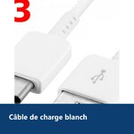 Vue de détail – Cable Usb / Type C Blanc Lots de 3 Pour Samsung Sony LG Wiko Huawei HTC Nokia Asus Archos TEENO