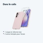 Contenu du colis – Coque Silicone Rose + 2 Verres Trempes Pour Samsung Galaxy A54 5G