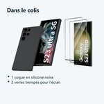 Contenu du colis – Coque Silicone Noir + 2 Verres Trempes Pour Samsung Galaxy S23 Ultra 5G