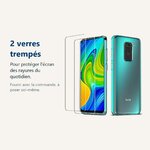 Verre trempé pour protéger lécran – Coque Silicone + 2 Verres Trempés pour Xiaomi Redmi Note 9