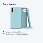 Contenu du colis – Coque Silicone Pour iPhone 12 / iPhone 12 Pro Couleur Bleu Protection Objectif Appareil Photo