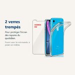 Verre trempé pour protéger lécran – Coque Silicone Transparente Pour iPhone Xr + 2 Verres Trempe -