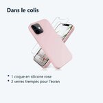 Contenu du colis – Coque Silicone Rose + 2 Verres Trempes Pour iPhone 13 Pro Max