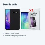 Contenu du colis – Coque Silicone pour Samsung S10 Plus Etui de Protection Noir Antichoc + 2 Verres Trempes