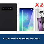 Vue de détail – Coque Silicone pour Samsung S10 Plus Etui de Protection Noir Antichoc + 2 Verres Trempes