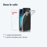 Contenu du colis – Coque Silicone Transparente Pour iPhone X / Xs + 2 Verres Trempe -
