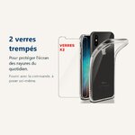 Verre trempé pour protéger lécran – Coque Silicone Transparente Pour iPhone X / Xs + 2 Verres Trempe -