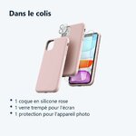 Contenu du colis – Coque Silicone Rose + Verre Trempe et Protection Camera Arriere Pour iPhone 11