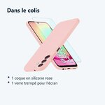 Contenu du colis – Coque Pour Samsung Galaxy A25 5G Silicone Rose + Verre Trempe
