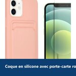 Vue de détail – Coque Silicone avec Porte Carte Rose + Verre Trempe Pour iPhone 12 / 12 Pro
