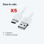 Contenu du colis – X5 Cable USB- Type C Chargeur Blanc pour Samsung Galaxy A8 / S9 / S9Plus Blanc X5