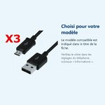 Accessoire ajusté au modèle exact – X3 Cable Usb / Micro Usb Noir Pour Samsung Sony LG Wiko Huawei HTC Nokia Asus Archos Hono