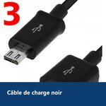 Vue de détail – X3 Cable Usb / Micro Usb Noir Pour Samsung Sony LG Wiko Huawei HTC Nokia Asus Archos Honor TEENO X3
