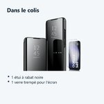 Contenu du colis – Coque Folio Rabat Miroir Pour Samsung Galaxy S23 Couleur Noir + Verre Trempe Protection Ecran