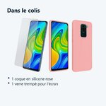 Contenu du colis – Coque Silicone Couleur Rose + Verre Trempe Pour Xiaomi Redmi Note 9S / Redmi Note 9 Pro
