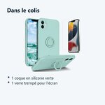 Contenu du colis – Coque Silicone Pour iPhone 13 Couleur Vert Avec Anneau Support + Verre Trempe Protection Ecran