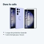 Contenu du colis – Coque avec Anneau Support Lavande pour Samsung Galaxy S23 Ultra + Verre Trempé –