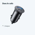 Contenu du colis – Chargeur Rapide Voiture 2 en 1 USB et USB C - Allume Cigare -