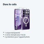 Contenu du colis – Coque Silicone Transparente Compatible Magsafe + Verres Trempes et Protections Camera Arriere X2 Pour Sams