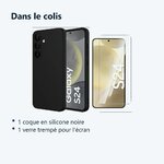 Contenu du colis – Coque Pour Samsung Galaxy S24 Silicone Noir + Verre Trempe