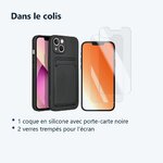 Contenu du colis – Coque Silicone Porte Carte Noir + 2 Verres Trempes Pour iPhone 13