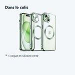 Contenu du colis – Coque Silicone Pour iPhone 15 Plus Couleur Vert Compatible Magsafe