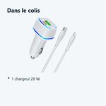 Contenu du colis – Chargeur voiture USB + Type C - QC 3.0 PD 20W 3A pour iPhone X / Xr / 11 / 12 / 13