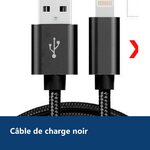 Vue de détail – X5 Cable Metal Nylon Renforce Chargeur USB Couleur Noir pour IPhone Longueur 2m Tréssé Compatible IPhone 5s/6