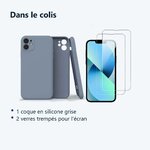 Contenu du colis – Coque Silicone Pour iPhone 12 / iPhone 12 Pro Couleur Gris Protection Objectif Appareil Photo + 2 Verres T