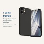 Verre trempé pour protéger lécran – Coque Noir pour iPhone 12 (6,1 pouces) et Verre Trempé Film Protection Ecran