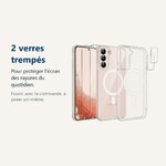 Verre trempé pour protéger lécran – Coque MagSafe Transparente pour Samsung Galaxy S22 Plus + 2 Verres Trempés + 2 Protectio