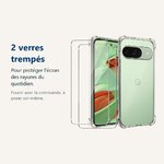 Verre trempé pour protéger lécran – Coque Silicone Transparente Angles Renforcés + 2 Verres Trempés Pour Google Pixel 9
