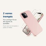 Verre trempé pour protéger lécran – Coque Silicone Rose + 2 Verres Trempés Pour iPhone 13 Mini