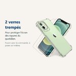 Verre trempé pour protéger lécran – Coque Silicone Transparente Angles Renforcés + 2 Verres Trempés Pour iPhone 13 Mini