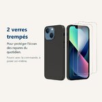 Verre trempé pour protéger lécran – Coque Silicone Noire Pour iPhone 13 + 2 Verres Trempés