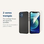 Verre trempé pour protéger lécran – Coque Silicone Noire Pour iPhone 12 / iPhone 12 Pro + 2 Verres Trempés