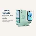 Verre trempé pour protéger lécran – Coque Silicone Pour iPhone 13 Couleur Vert Avec Anneau Support + 2 Verres Trempé Protec