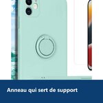 Vue de détail – Coque Silicone Pour iPhone 13 Couleur Vert Avec Anneau Support + Verre Trempé Protection Écran