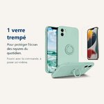 Verre trempé pour protéger lécran – Coque Silicone Pour iPhone 13 Couleur Vert Avec Anneau Support + Verre Trempé Protectio