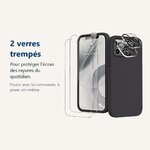 Verre trempé pour protéger lécran – Coque Silicone Noir + Verres Trempés et Protections Caméra Arrière X2 Pour iPhone 12 Pro