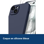 Vue de détail – Coque Silicone Bleu Nuit + 2 Verres Trempés Pour iPhone 15 Plus