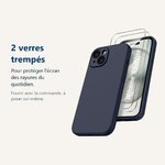 Verre trempé pour protéger lécran – Coque Silicone Bleu Nuit + 2 Verres Trempés Pour iPhone 15 Plus