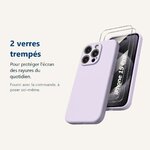 Verre trempé pour protéger lécran – Coque Silicone Violet + 2 Verres Trempés Pour iPhone 15 Pro