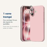 Verre trempé pour protéger lécran – Coque Silicone Rose + Verre Trempé et Protection Caméra Arrière Pour iPhone 16 Plus