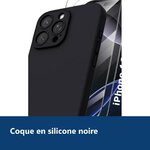 Vue de détail – Coque Silicone Noir + 2 Verres Trempés Pour iPhone 16 Pro