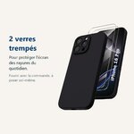 Verre trempé pour protéger lécran – Coque Silicone Noir + 2 Verres Trempés Pour iPhone 16 Pro