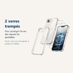 Verre trempé pour protéger lécran – Coque Pour iPhone 16e Silicone Transparente Angles Renforcés + 2 Verres Trempés